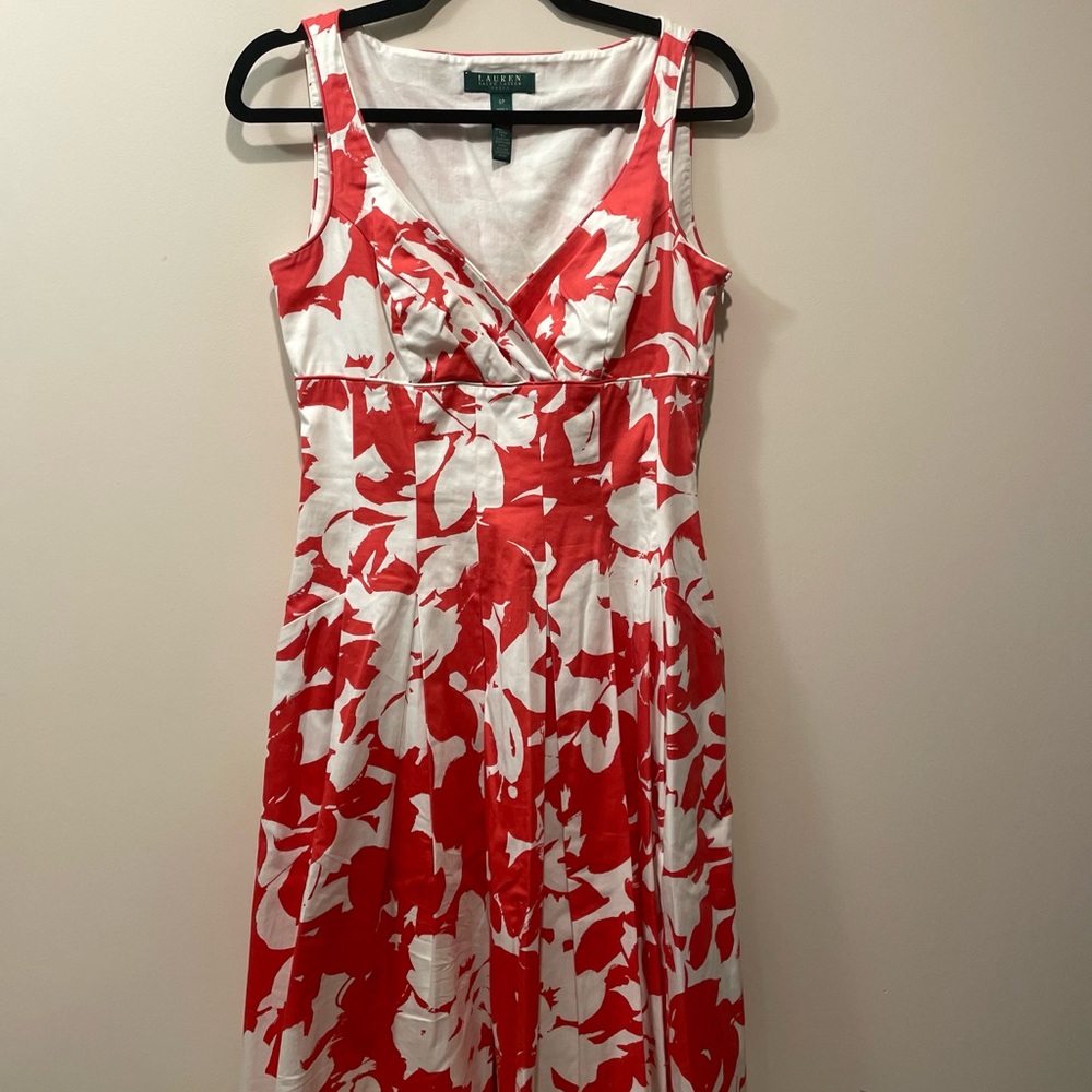 Lauren Ralph Lauren Red & White Floral Midi Dress